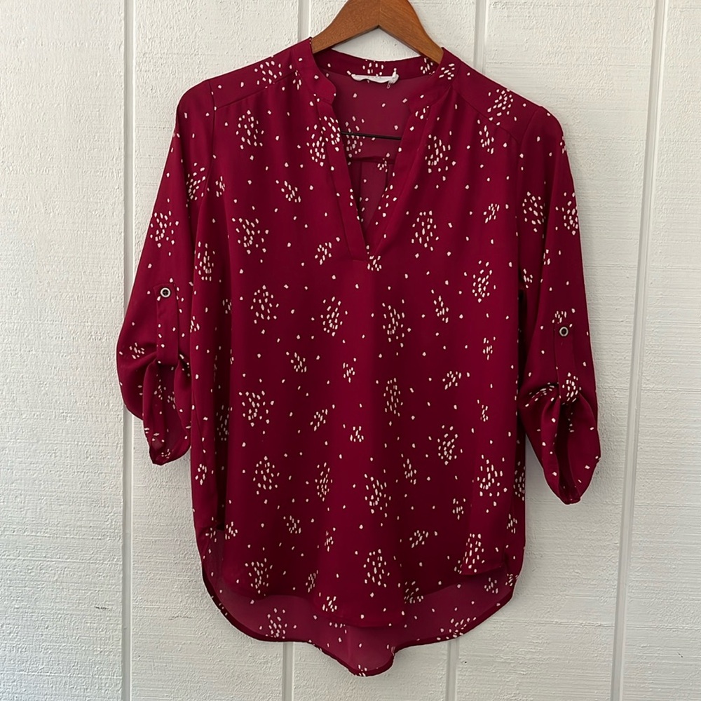 LUSH Top in Berry-Cream color with a Dotted Print